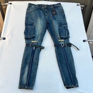 Hood Couture Paris‎ Mens Cargo Jeans Distressed Blue Size 38